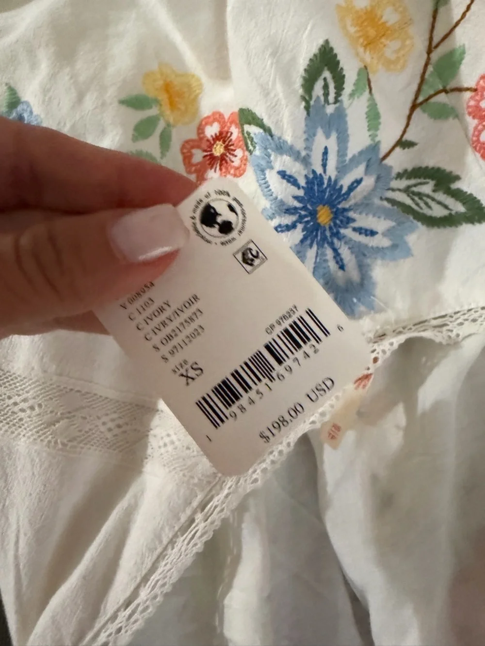 New Free People willow embroidered cotton mini dress size xs